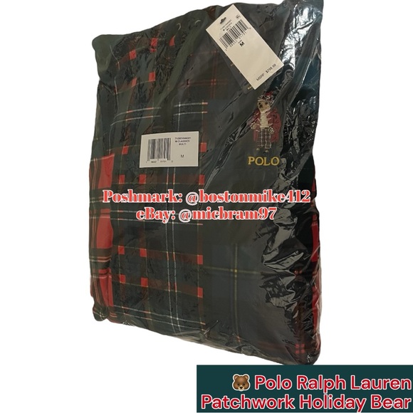 Polo by Ralph Lauren Multicolor Patchwork Hi-Pile Fleece Hoodie Holiday Bear MD - Picture 10 of 16
